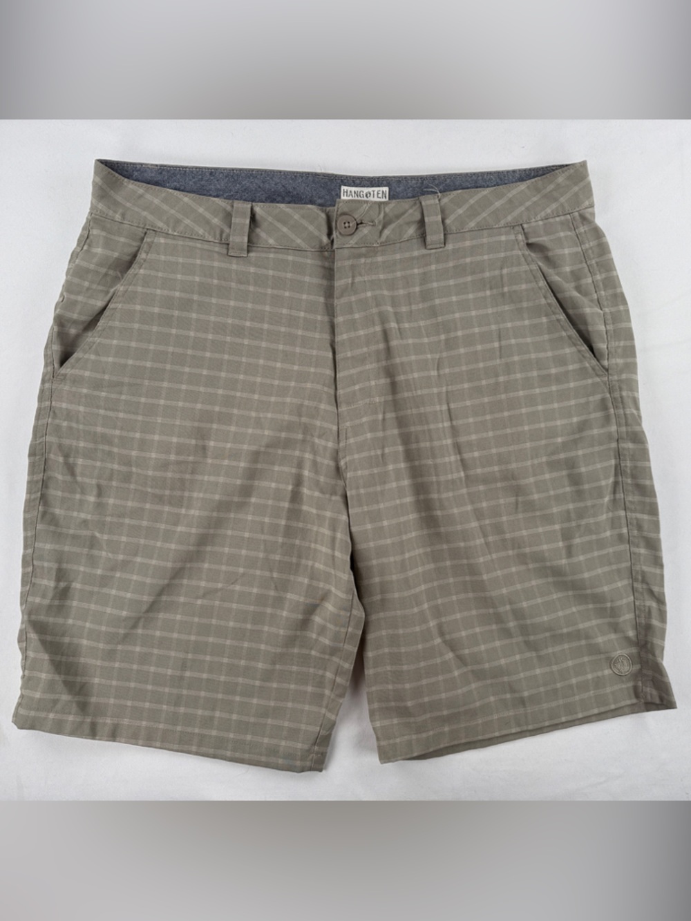 Hang Ten Olive Plaid Flat-Front Men's Shorts